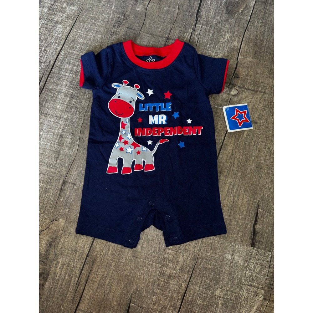 Star‎ Ride Baby Boy Romper Little Mr Independent Giraffe Navy Blue 0-3M NWT